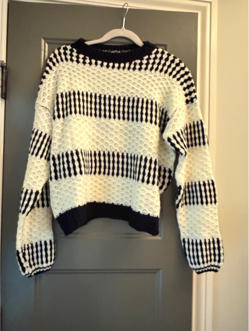 Black and White Striped Knit Sweater M for Women